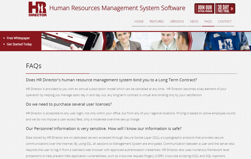 HR Director FAQ page - website designed by Industrial NetMedia/Creative101
