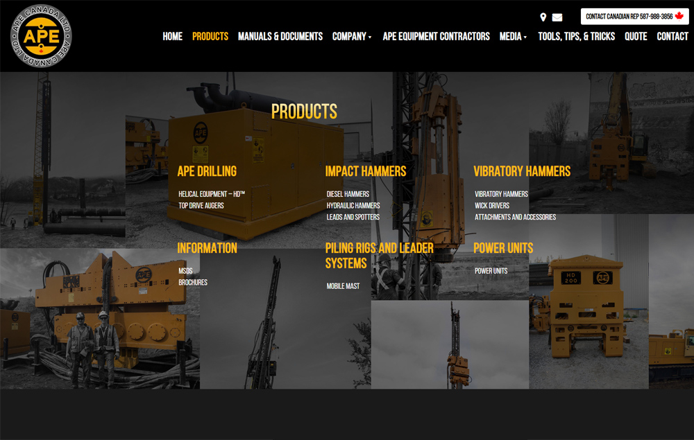 APE website products page - website designed by Industrial NetMedia/Creative101