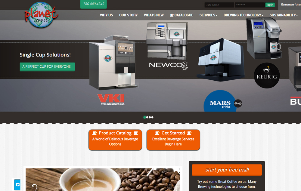 Planet Coffee's home page - website designed by Industrial NetMedia/Creative101