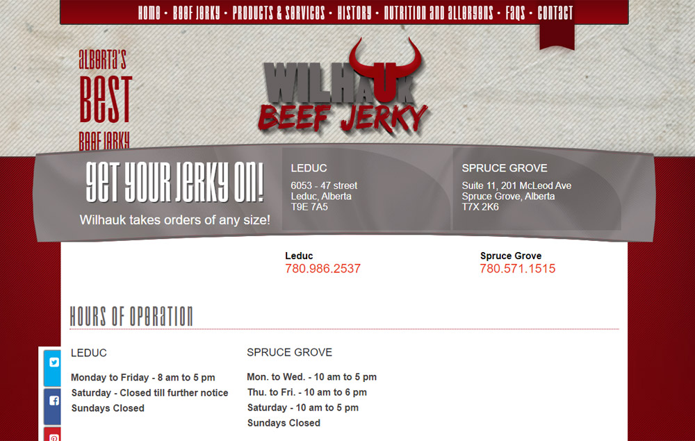 Wilhauk Beef Jerky website contact page - website designed by Industrial NetMedia/Creative101