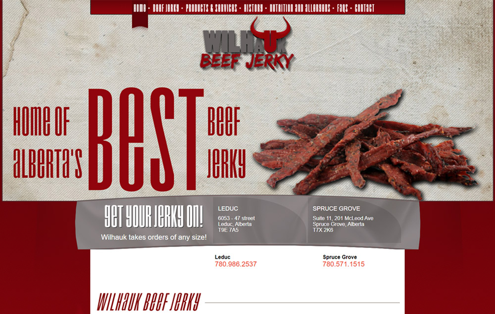 Wilhauk Beef Jerky home page - website designed by Industrial NetMedia/Creative101