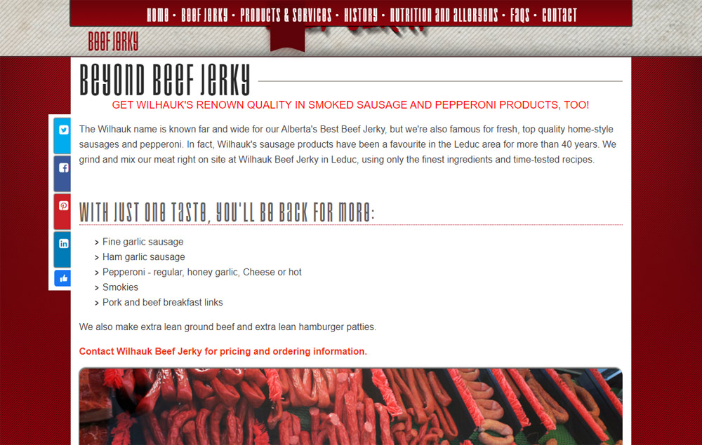 Wilhauk Beef Jerky website products page - website designed by Industrial NetMedia/Creative101