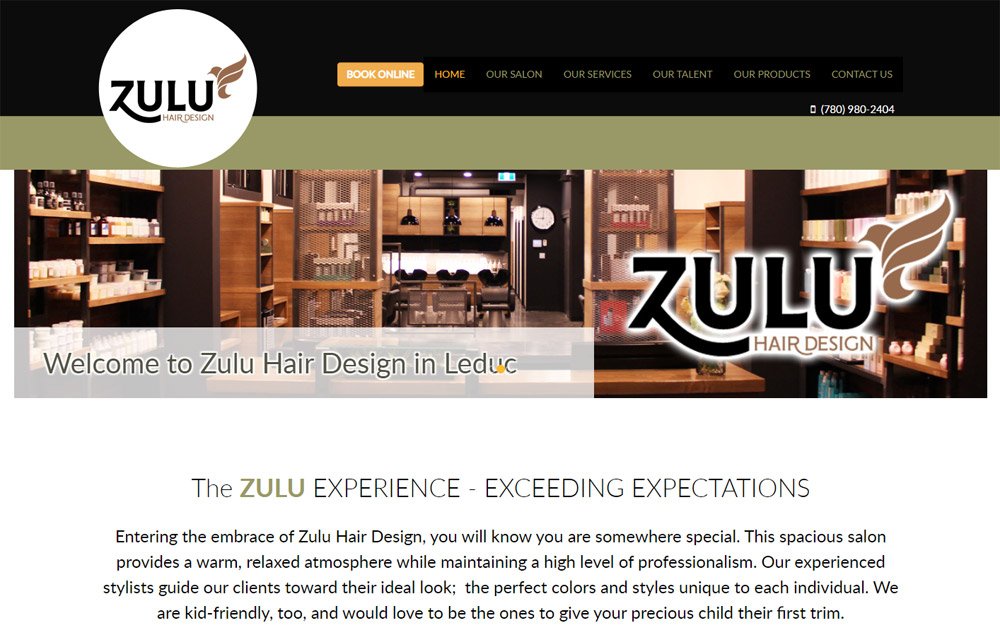 Zulu Hair home page - website designed by Industrial NetMedia/Creative101