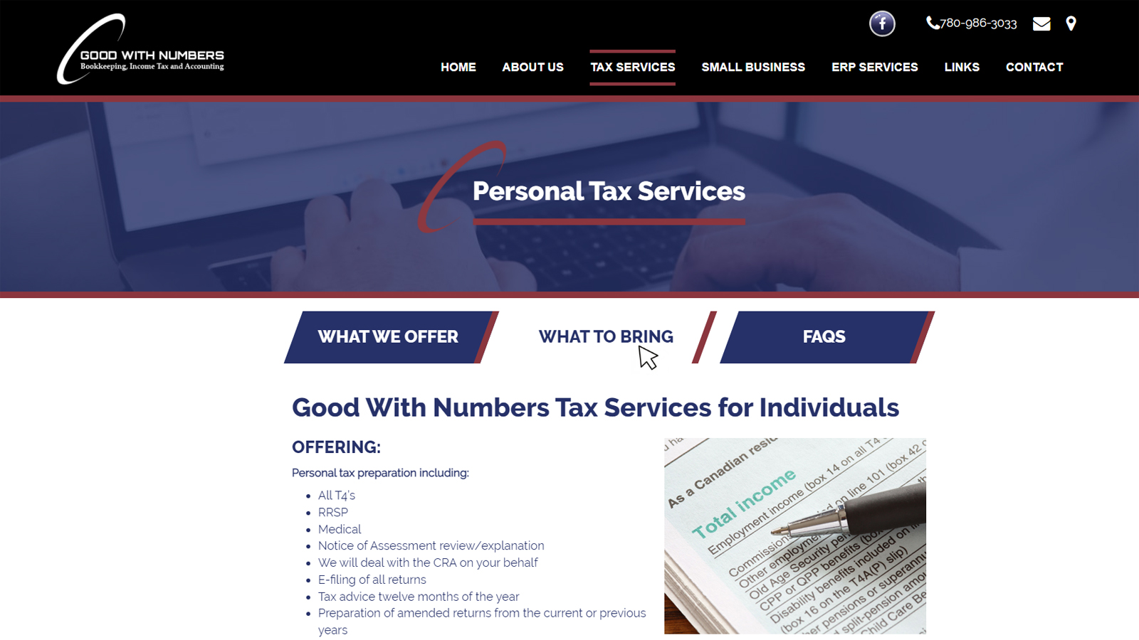 Good With Numbers services page - website designed by Industrial NetMedia/Creative101